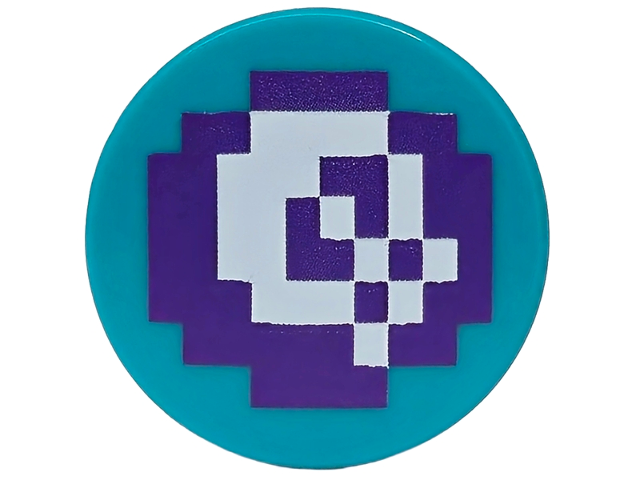 Tile, Round 2 x 2 with Bottom Stud Holder with Pixelated White Skull on Dark Purple Background Pattern