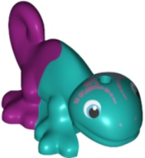 Chameleon, Friends Style with Black, Medium Azure and White Eyes, Metallic Pink Head Markings, and Marbled Magenta Pattern