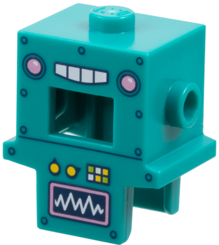 Minifigure, Headgear Head Cover, Costume Robot with Rivets, Buttons and Monitor Wave Readout Pattern