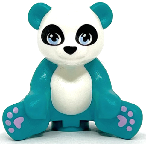 Panda, Friends Style, Sitting with Molded White Head, Stomach and Back and Printed Black Nose and Eye Patches, Bright Light Blue Eyes and Bright Pink Paws Pattern
