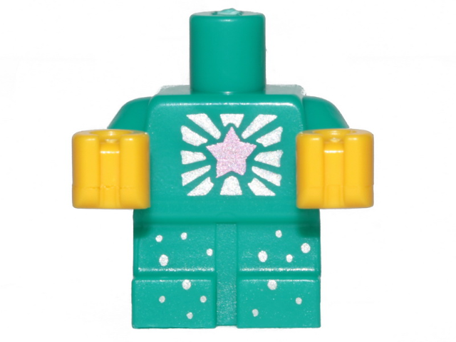 Body Baby / Toddler with Fixed Arms with Molded Yellow Hands and Printed Metallic Pink Star, Silver Rays and Dots Pattern