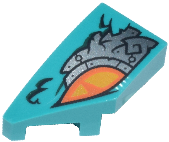 Wedge 2 x 1 x 2/3 Left with Orange and Bright Light Orange Eye and Silver Armor Plates Pattern