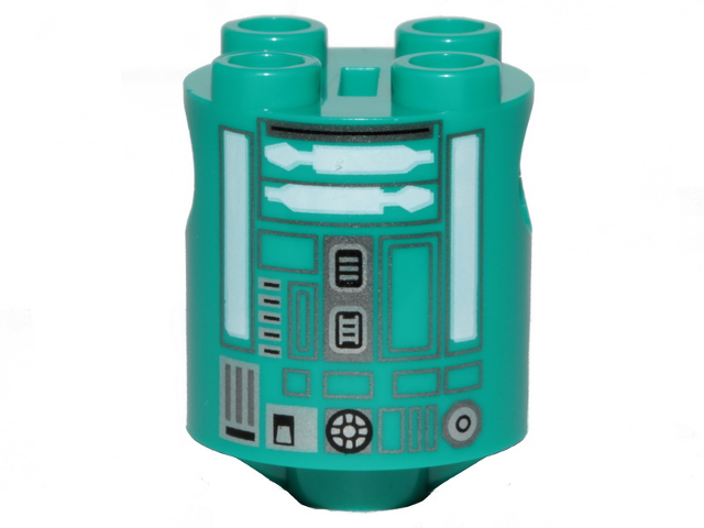 Brick, Round 2 x 2 x 2 Robot Body with Dark Silver Lines and White and Silver Pattern (Astromech Droid K3-R1)