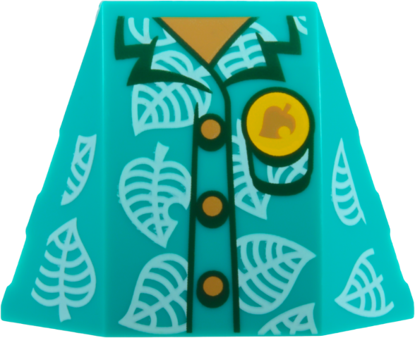 Wedge 4 x 3 Triple Curved No Studs with Shirt with White Leaves, Medium Nougat Neck and Buttons, Bright Light Orange Badge with Leaf, and Dark Green Outlines Pattern