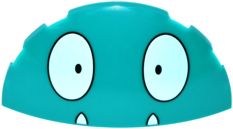 Brick, Round 3 x 6 x 1 Dome Half with Black and White Eyes and Fangs Pattern (Pokémon Munchlax Face)
