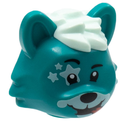 Minifigure, Head, Modified Cat with Light Aqua Hair, Eye Star, and Muzzle, Red Tongue Pattern