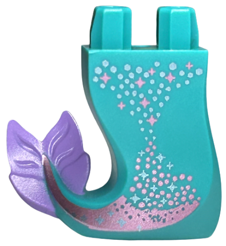 Tail, Mermaid / Merman Curved Right with Metallic Light Blue and Metallic Pink Dots and Sparkles, Medium Lavender Caudal Fin Pattern