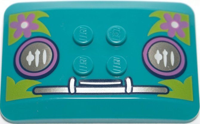 Wedge 6 x 4 x 2/3 Quad Curved with Silver Headlights, Bumper, and Medium Lavender Flowers on Lime Leaves Pattern