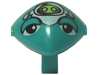 Minifigure, Head, Modified Martian with Clip with Eyes, Eyelids, Orange Freckles, and Lime and White Head Device Pattern