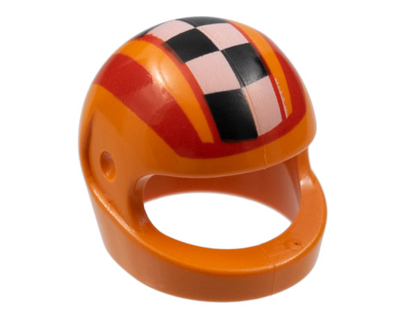 Minifigure, Headgear Helmet Motorcycle (Standard) with Black and White Checkered Panel and Red Stripes Pattern