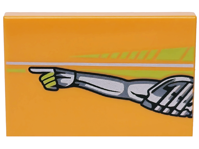 Tile 2 x 3 with Tile 2 x 3 with Lime Stripes, Silver and Dark Silver Toyota Supra MK4 Mechanical Arm and Pointing Hand Pattern Model Left Side