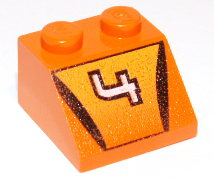 Slope 45 2 x 2 with White Number 4 Hot Scorcher Pattern