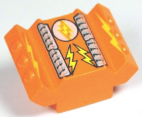 Brick, Modified 2 x 2 No Studs, Sloped with Angled Side Block Extensions with Yellow Lightning Bolts, Air Vents Pattern