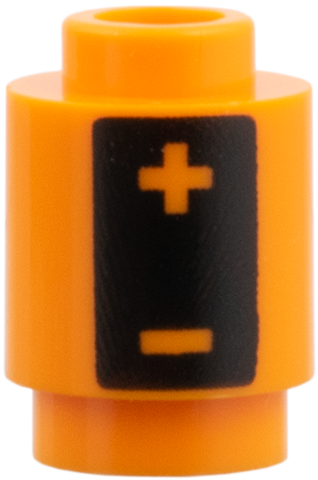 Brick, Round 1 x 1 with + and - in Black Panel, Battery Pattern