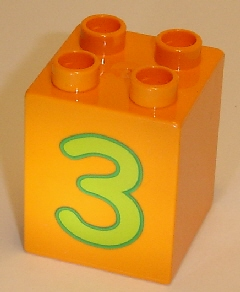 Duplo, Brick 2 x 2 x 2 with Number 3 Lime Pattern