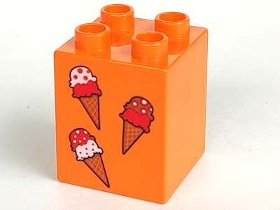 Duplo, Brick 2 x 2 x 2 with Three Ice Cream Cones Pattern
