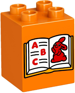 Duplo, Brick 2 x 2 x 2 with Book with A, B, C and Bunny / Rabbit Pattern