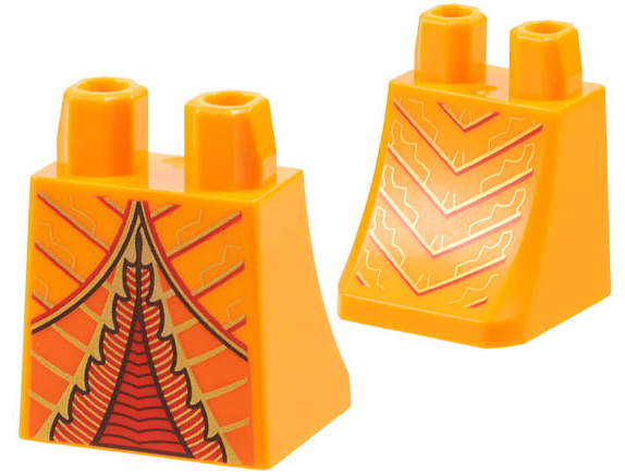 Lower Body, Skirt with Robe Ends, Reddish Orange and Red Panels, Gold Hems and Stripes Pattern