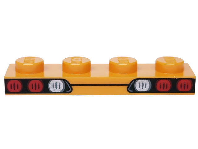 Plate 1 x 4 with Red Taillights and Silver Reverse Lights on Black Background Pattern