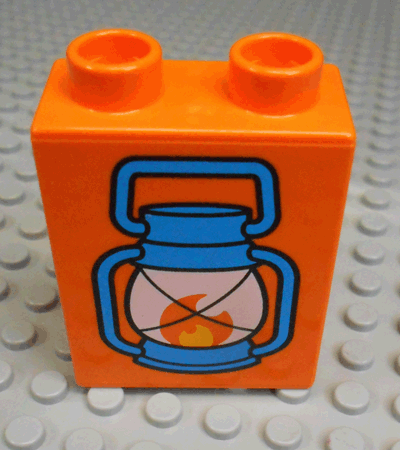 Duplo, Brick 1 x 2 x 2 with Blue Lantern with Flame Pattern
