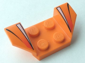 Vehicle, Mudguard 2 x 4 with Flared Wings with White Triangles, Black Curved Lines, Red Fade Pattern