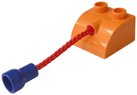 Duplo, Brick 2 x 2 Slope Curved with Hole Connector with 3L Red Rope and Violet Stud Holder