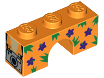 Arch 1 x 3 with Dark Purple Flowers, Green Spikes and Silver Camera Pattern