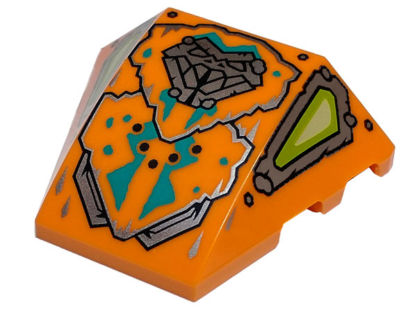 Wedge 4 x 3 Triple Curved No Studs with Silver Snake Head and Panels, Lime and Yellowish Green Eyes, and Dark Turquoise Markings Pattern