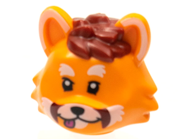 Minifigure, Head, Modified Cat with Dark Red Hair and Whiskers, White Markings on Ears and Muzzle and Red Tongue Pattern