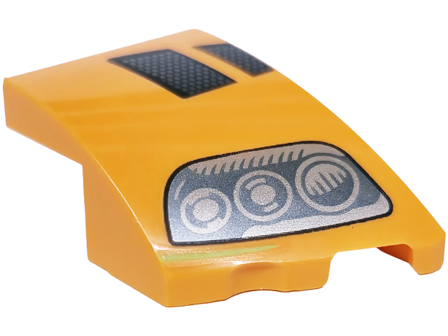 Wedge 3 x 2 Right No Studs with Black and Dark Silver Honeycomb Air Vent and Silver Headlight Pattern