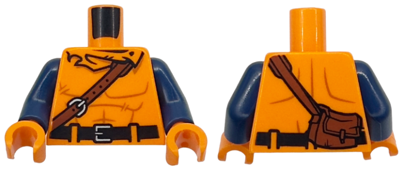 Torso with Muscles Outline, Black Belt, Reddish Brown Shoulder Bag, Silver Buckles Pattern / Dark Blue Arms / Orange Hands