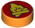Tile, Round 1 x 1 with Yellow Campfire on Red Background Pattern
