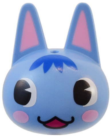 Minifigure, Head, Modified Cat with Pointed Ears with Molded Bright Pink Auricles and Printed Black Eyes, Blue Fur, Bright Pink Cheeks, and Magenta Mouth Pattern