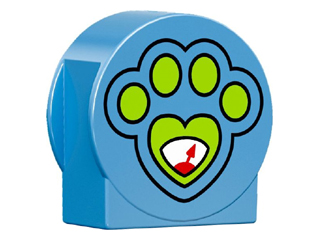 Duplo, Brick 1 x 2 x 2 Round Top, Cut Away Sides with Paw Print Pattern