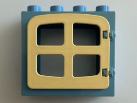 Duplo Door / Window Frame 2 x 4 x 3 Raised Door Outline with Light Yellow Door / Window with 4 Panes (2332 / 4809)