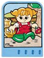 Story Builder Farmyard Fun Card with Girl Carrying Basket of Eggs and Flower Pattern
