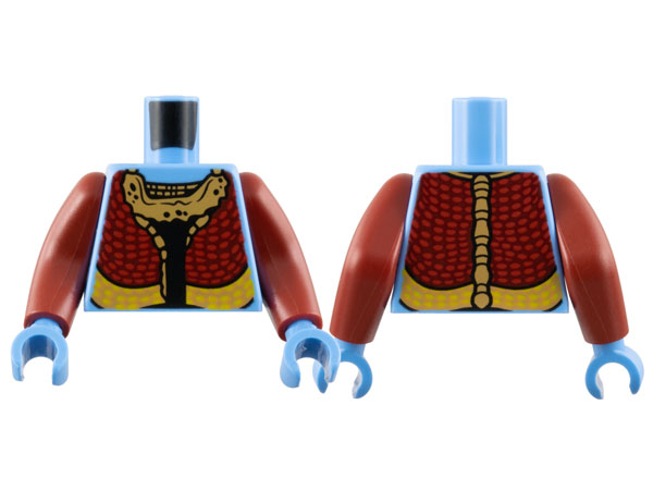 Torso Na'vi with Dark Red Jacket, Red and Yellow Spots, and Medium Nougat Bone Collar Pattern / Dark Red Arms Long / Medium Blue Hands
