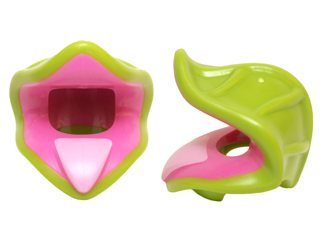 Minifigure, Headgear Head Cover, Costume Plant Venus Fly Trap with Lime Leaves and Bright Pink Tongue Pattern