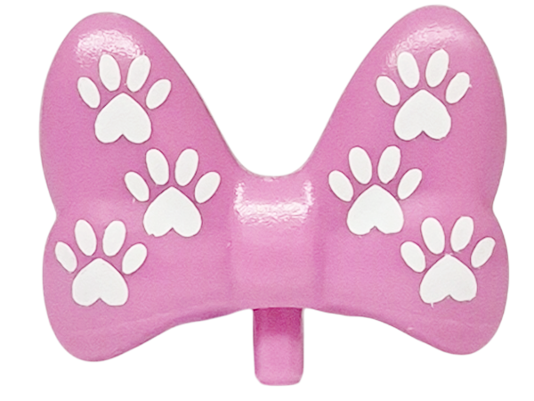 Minifigure, Bow Large with Small Pin with White Paw Prints on Front and Back Pattern