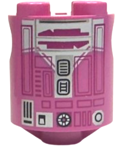 Brick, Round 2 x 2 x 2 Robot Body with White Panel, Magenta Lines and Rectangles and Black and Silver Droid Details Pattern (QT-KT)