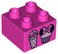 Duplo, Brick 2 x 2 with Cupcakes and Mouse Ears  Pattern