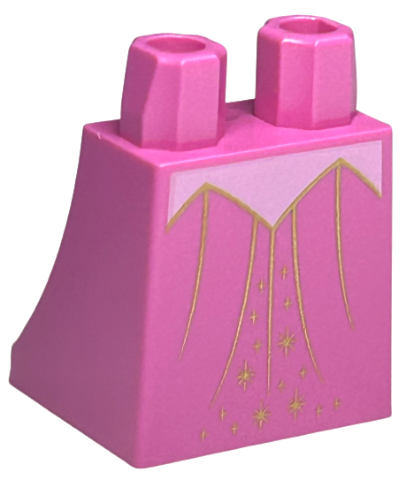 Lower Body, Skirt with Bright Pink Pointed Shape and Gold Lines and Stars Pattern