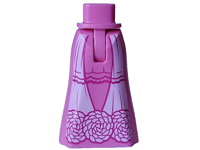 Mini Doll Hips and Skirt Full Length with Bright Pink Sides, Magenta Layers and Pom Pom Flowers Pattern - Thin Hinge