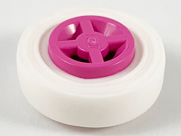 Wheel 8mm D. x 6mm with White Tire 14mm D. x 4mm Smooth Small Single (4624 / 3139)