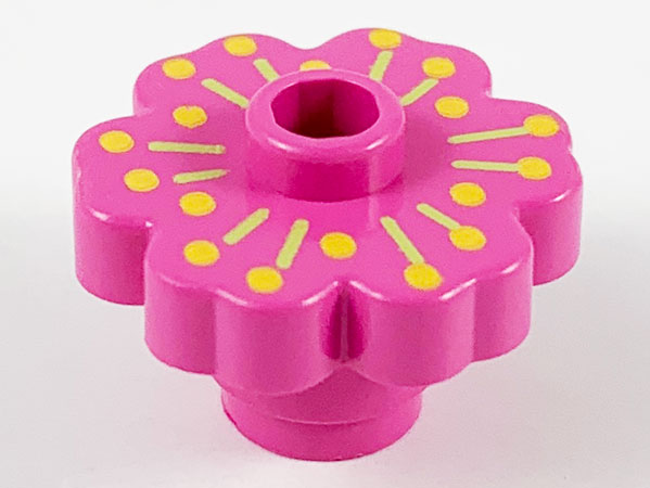 Plant Flower 2 x 2 Rounded - Open Stud with Medium Green Radiating Lines and Medium Orange Dots Pattern