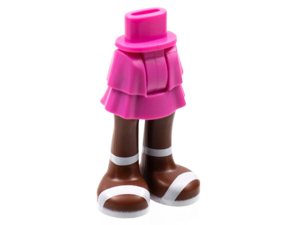 Mini Doll Hips and Skirt Layered, Reddish Brown Legs and White Sandals Pattern - Thick Hinge