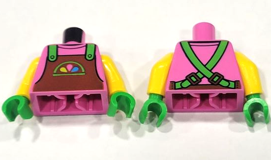 Torso Shirt and Reddish Brown Apron with Taquería Logo and Bright Green Straps Pattern / Yellow Arms / Bright Green Hands in Dark Pink