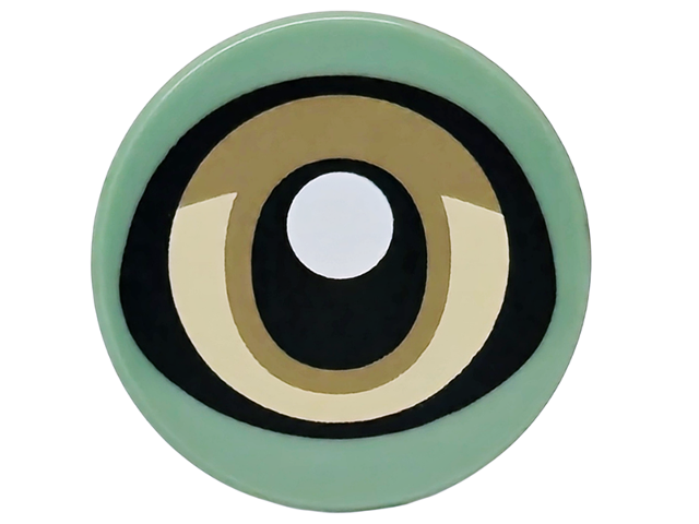 Tile, Round 2 x 2 with Bottom Stud Holder with Dark Tan and Tan Eye, Black Pupil with White Glint Pattern