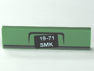 Tile 1 x 4 with White '19-71 SMK' on Black Background Pattern