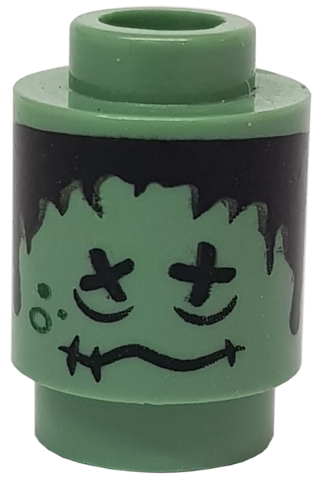 Brick, Round 1 x 1 with Black Hair, X Eyes and Wavy Mouth with Stitches Pattern (HP Shrunken Head)